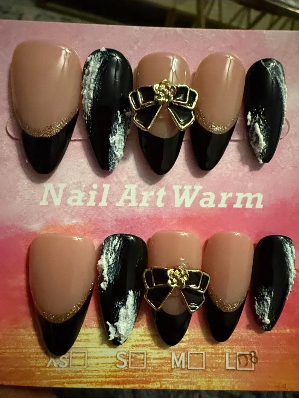 Nude and Black Bow Accent handmade acrylic Press-On Nail Set